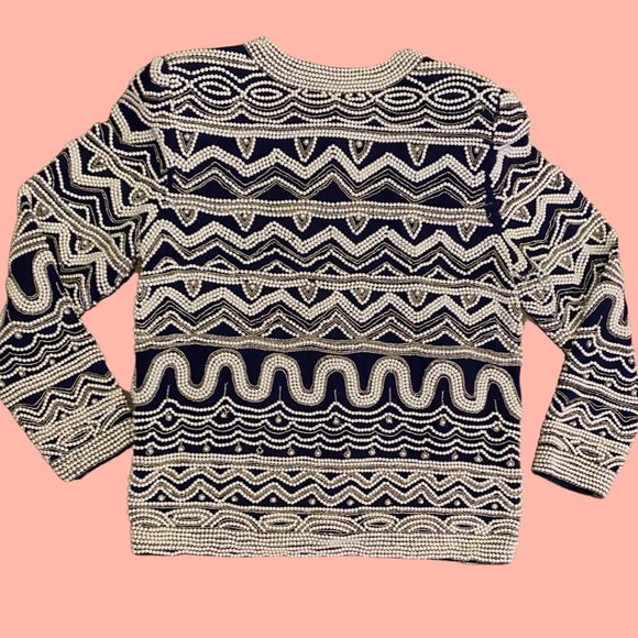 VINTAGE Laurence Kazan Navy Beaded SILK Jacket Blazer Size Small NWT - Picture 3 of 7